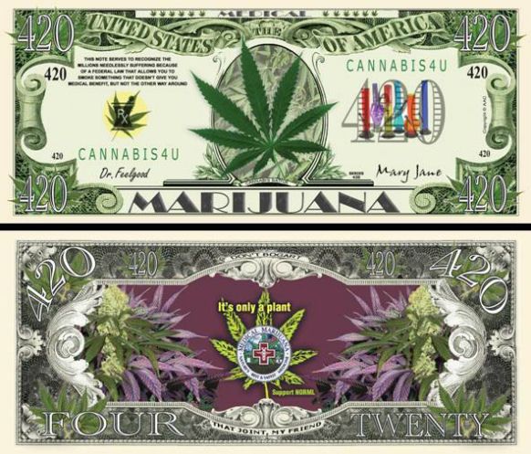 Medical Marijuana Cannabis Fake Novelty 420 Dollar Bill  