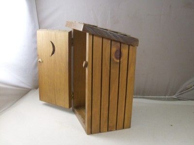 Vintage Hardwood Outhouse Toilet Tissue Paper Holder With a Shingled 