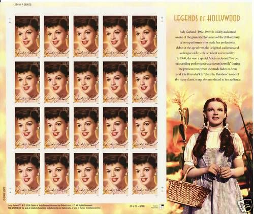 JUDY GARLAND STAMP SHEET    USA, LEGENDS OF HOLLYWOOD  