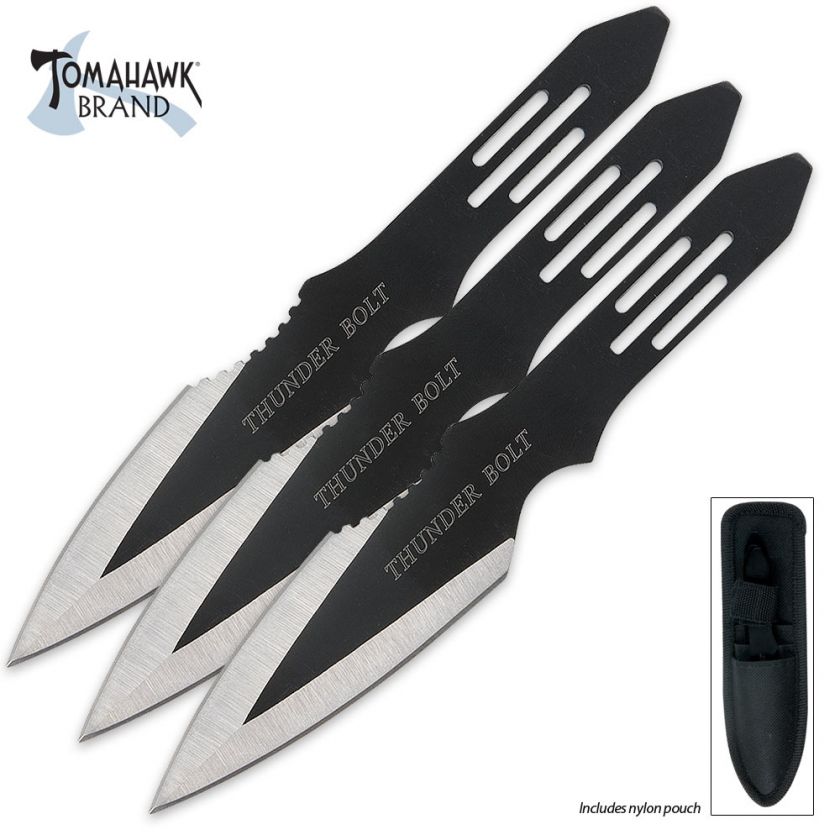 Steel Throwing Knives   Black Thunder Bolt 3 Knife Set  