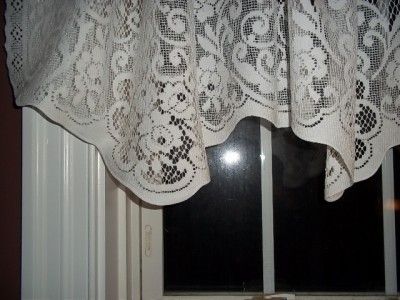 WHITE LACE CURTAIN TIER VALANCE FLORAL DESIGN WINDOW 64 X 24 WCVT507 