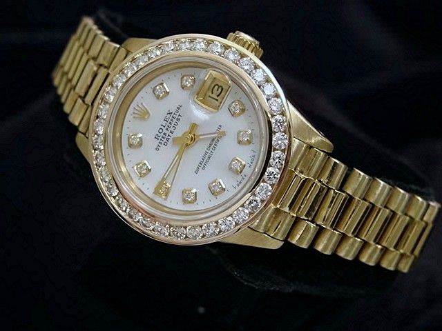 LADIES 18K GOLD ROLEX DATEJUST PRESIDENT DIAMOND WATCH  