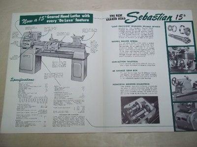   Sheldon Machine Co Brochure/Catalog~Lathes~Sebastian 15~Tools  