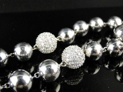 MENS XL BEADED 14 MM WHITE GOLD FINISH BEADED JESUS DIAMOND ROSARY 