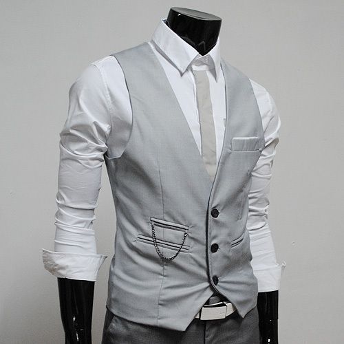 THELEES (SVE) Mens slim chain point 3 button vest GRAY  