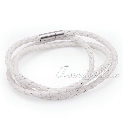 White Rope Leather & Stainless Steel Necklace Chain Bracelet LB14 