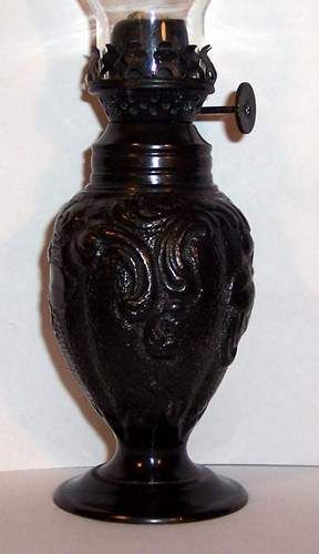 Black Iron ~POPPY~ Miniature Oil/Kerosene Lamp w/Chimny  