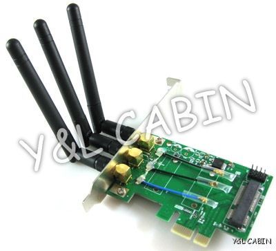 Wireless Network Mini PCI E to PCI E Adapter 3 Antenna  