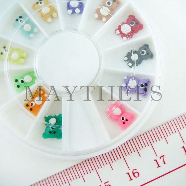 12 Plastic Teddy Bear Nail Art Decoration Charms  