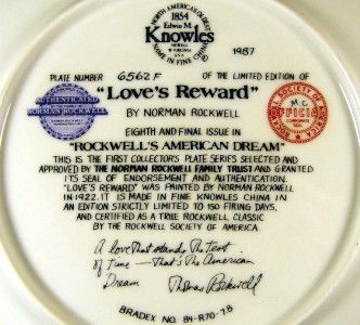 KNOWLES COLLECTOR PLATE   LOVES REWARD BY ROCKWELL  