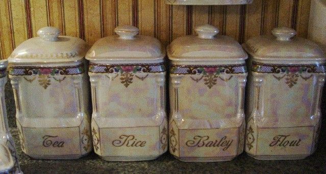 Antique Victoria China Canister Cruets Clock Spice Jars  