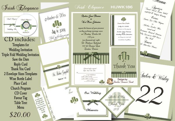 Delux Irish Elegance Wedding Invitation Kit on CD  