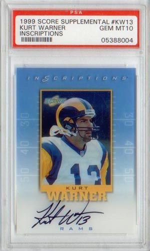 KURT WARNER 1999 Score Supplemental Inscriptions AUTO.RC   PSA 10 GEM 