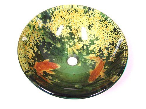 New Bath Bathroom Tempered Glass Vessel Sink   Koi Fish  