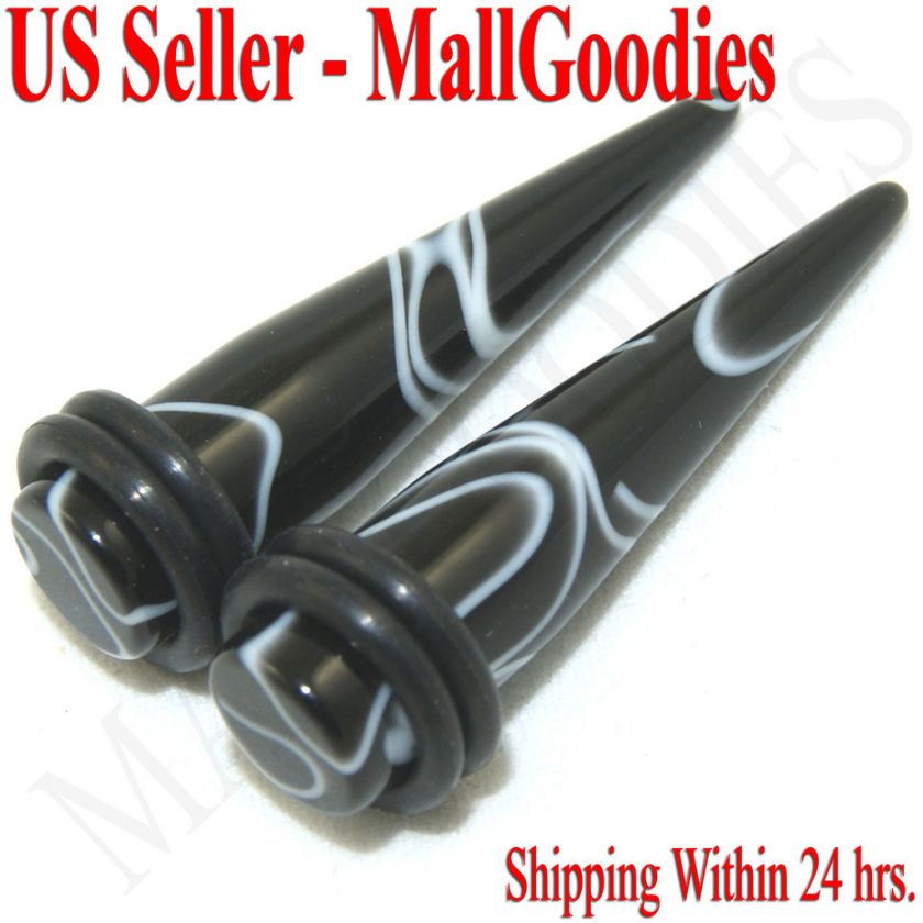 1004 Black Marble Stretchers Ear Tapers 0G 0 Gauge 8mm  