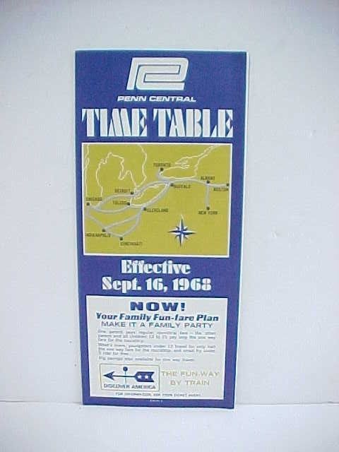   PENN CENTRAL Time Table Railroad Schedule New York ~ Chicago  