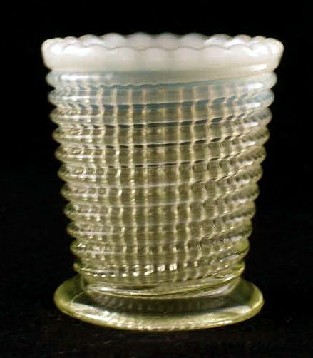 Vaseline opalescent RIBBED SPIRAL toothpick holder EAPG  