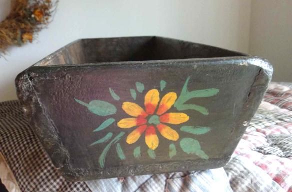 antique ORIG WOOD BOX TROUGH PLANTER folk art TOLE PNT  