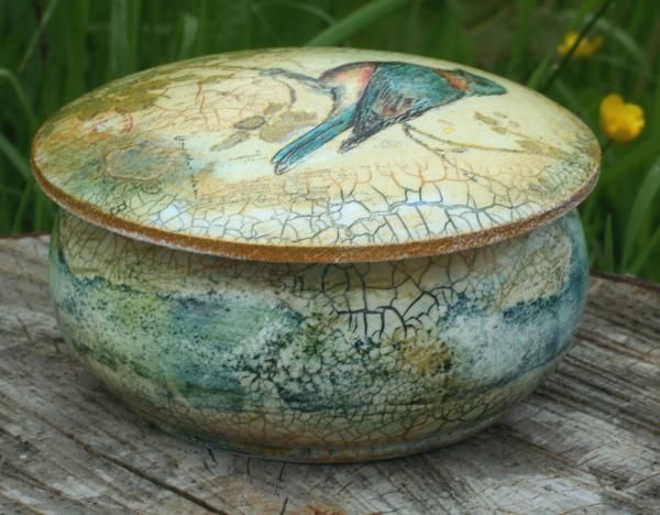 Hand Made Painted Decoupage BIRD Wooden Jewelry Box  