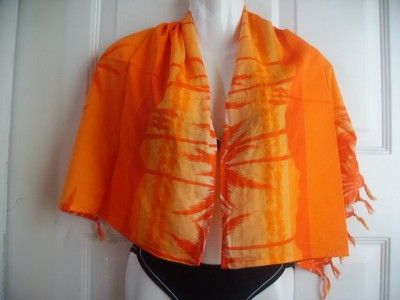 SARONG FLORAL SHORT COVER UP SCARF FRINGE ORANGE  